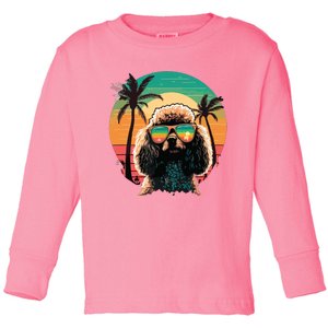 Funny Poodle Dog Miniature Poodle Toy Poodle Retro Sunset Toddler Long Sleeve Shirt