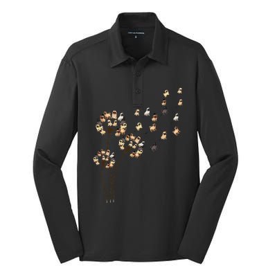 Flower Pug Dogs Dandelion Funny Animal Lovers S Silk Touch Performance Long Sleeve Polo