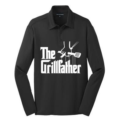 Funny Parody Dad Grilling Bbq Meat Humor Grillfather Gift Silk Touch Performance Long Sleeve Polo