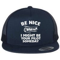 Funny Pilot Design For Aviation Airplane Pilot Flat Bill Trucker Hat