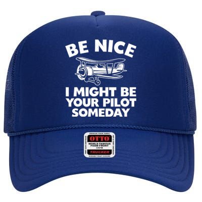 Funny Pilot Design For Aviation Airplane Pilot High Crown Mesh Back Trucker Hat