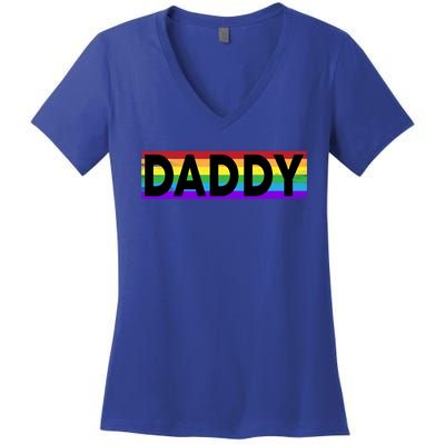 Funny Pride Daddy Gift Proud Gay Lesbian Lgbt Gift Father's Day Gift Women's V-Neck T-Shirt