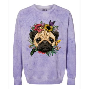 Floral Pug Dog Spring Nature Dog Lovers Colorblast Crewneck Sweatshirt