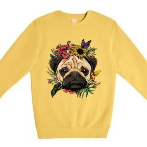 Floral Pug Dog Spring Nature Dog Lovers Premium Crewneck Sweatshirt