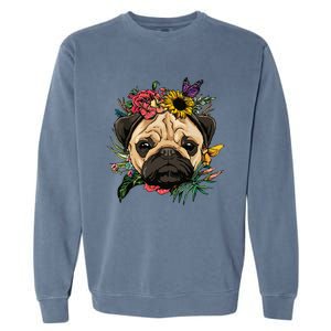 Floral Pug Dog Spring Nature Dog Lovers Garment-Dyed Sweatshirt