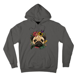 Floral Pug Dog Spring Nature Dog Lovers Hoodie