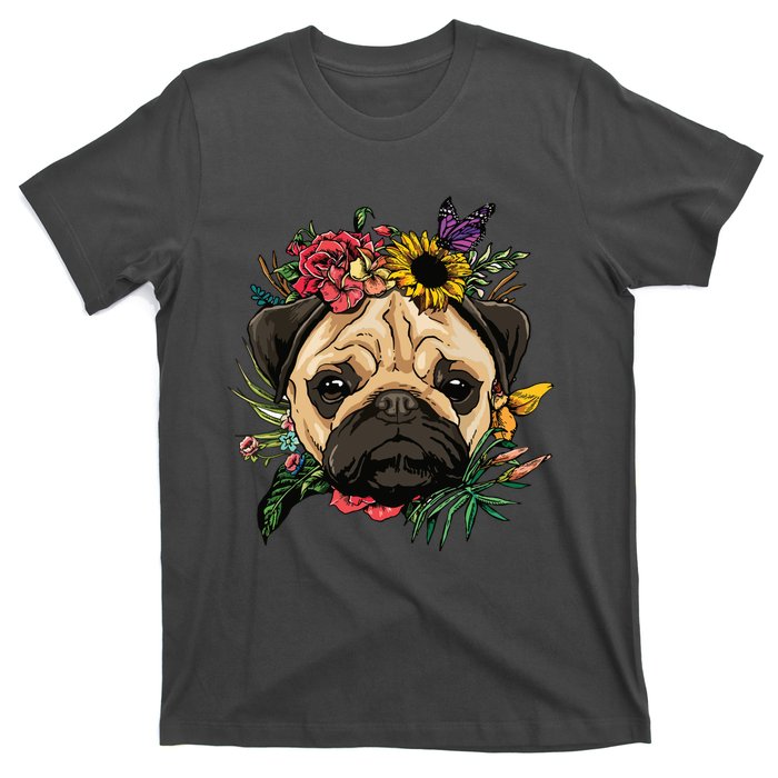 Floral Pug Dog Spring Nature Dog Lovers T-Shirt