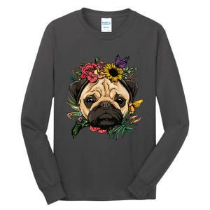 Floral Pug Dog Spring Nature Dog Lovers Tall Long Sleeve T-Shirt