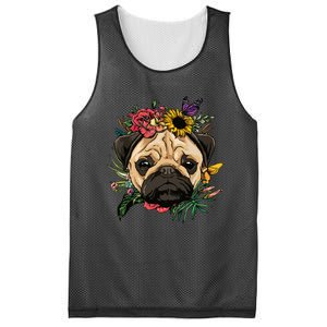 Floral Pug Dog Spring Nature Dog Lovers Mesh Reversible Basketball Jersey Tank