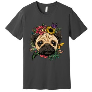 Floral Pug Dog Spring Nature Dog Lovers Premium T-Shirt