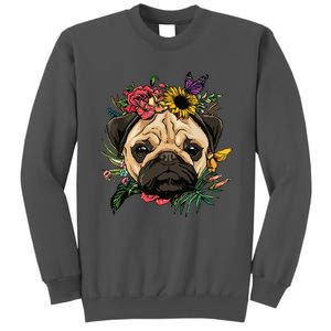 Floral Pug Dog Spring Nature Dog Lovers Tall Sweatshirt