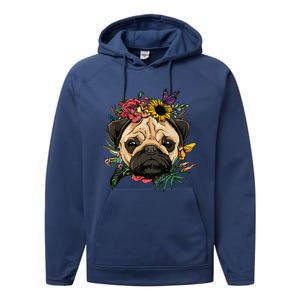 Floral Pug Dog Spring Nature Dog Lovers Performance Fleece Hoodie