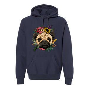 Floral Pug Dog Spring Nature Dog Lovers Premium Hoodie