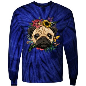 Floral Pug Dog Spring Nature Dog Lovers Tie-Dye Long Sleeve Shirt