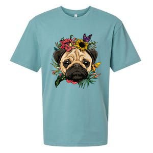 Floral Pug Dog Spring Nature Dog Lovers Sueded Cloud Jersey T-Shirt