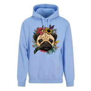 Floral Pug Dog Spring Nature Dog Lovers Unisex Surf Hoodie