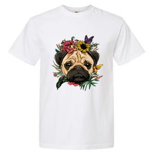 Floral Pug Dog Spring Nature Dog Lovers Garment-Dyed Heavyweight T-Shirt