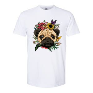 Floral Pug Dog Spring Nature Dog Lovers Softstyle CVC T-Shirt