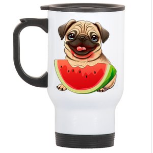 Funny Pug Dog And Watermelon Slice Summer Vacation Great Gift Stainless Steel Travel Mug