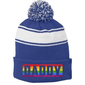 Funny Pride Daddy Proud Gay Lesbian Lgbt For Father's Day Gift Stripe Pom Pom Beanie