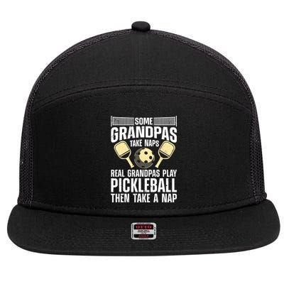 Funny Pickleball Design For Grandpa Pickleball Player 7 Panel Mesh Trucker Snapback Hat