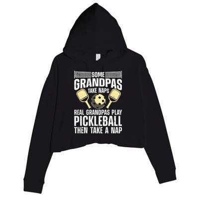 Funny Pickleball Design For Grandpa Pickleball Player Crop Fleece Hoodie
