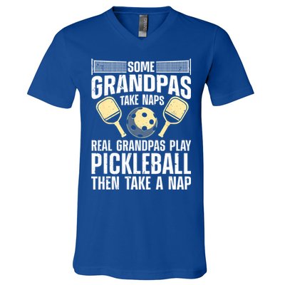 Funny Pickleball Design For Grandpa Pickleball Player V-Neck T-Shirt