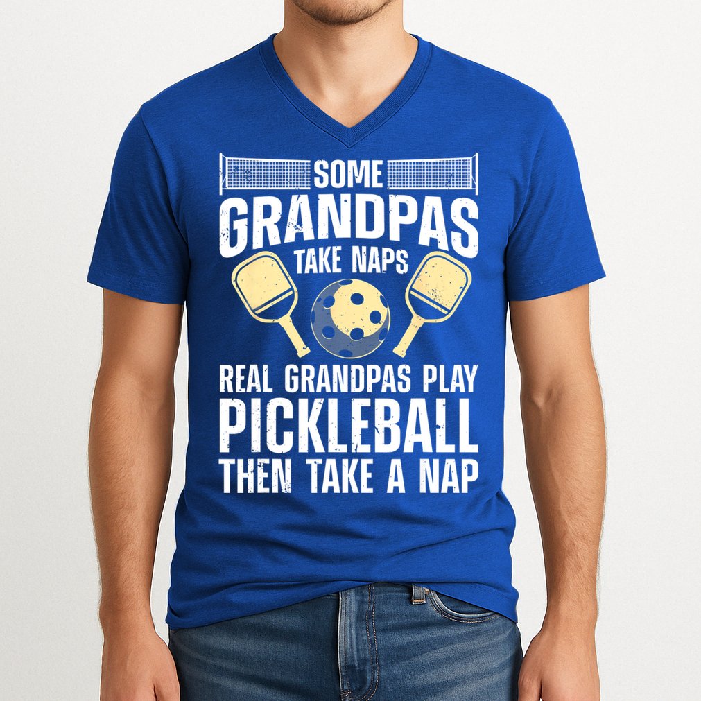 Funny Pickleball Design For Grandpa Pickleball Player V-Neck T-Shirt