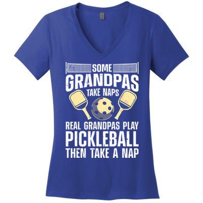 Funny Pickleball Design For Grandpa Pickleball Player Women's V-Neck T-Shirt