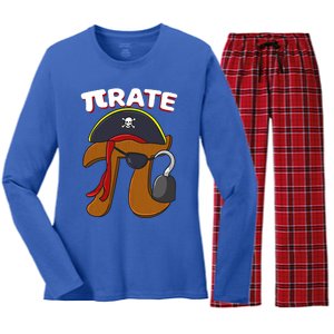 Funny Pi Day Pirate Pi Symbol Graphic Art Math Lover Gift Women's Long Sleeve Flannel Pajama Set 