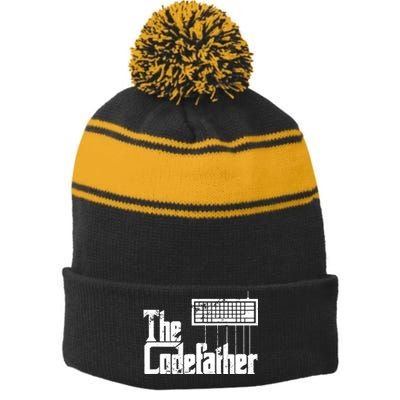 Funny Programmer Dad Gift The Codefather Vintage Coder Stripe Pom Pom Beanie