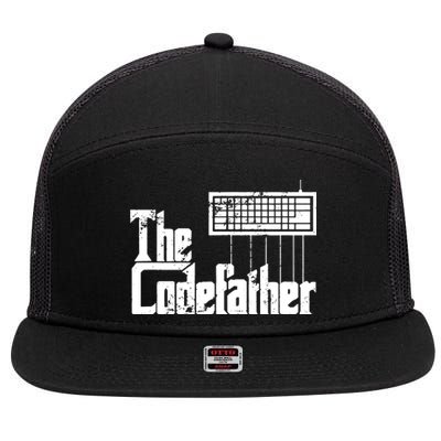 Funny Programmer Dad Gift The Codefather Vintage Coder 7 Panel Mesh Trucker Snapback Hat