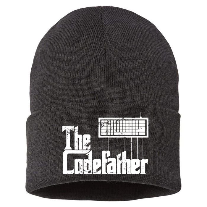 Funny Programmer Dad Gift The Codefather Vintage Coder Sustainable Knit Beanie