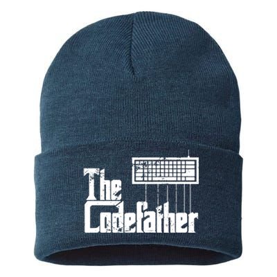 Funny Programmer Dad Gift The Codefather Vintage Coder Sustainable Knit Beanie