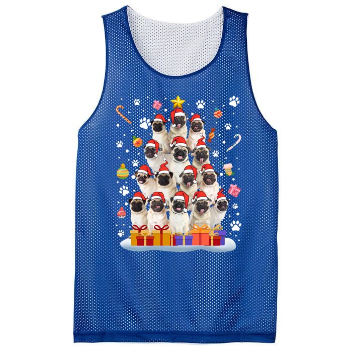 Funny Pug Dog Ugly Sweater Christmas Tree Xmas Gift Mesh Reversible Basketball Jersey Tank