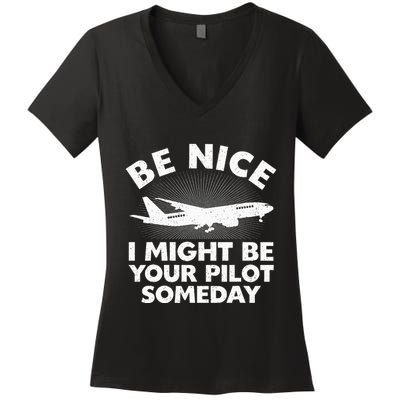 Funny Pilot Design Aviation Airplane Pilot Women's V-Neck T-Shirt