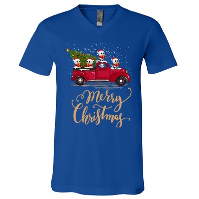 Funny Panda Driving Christmas Tree Truck Panda Christmas Gift V-Neck T-Shirt