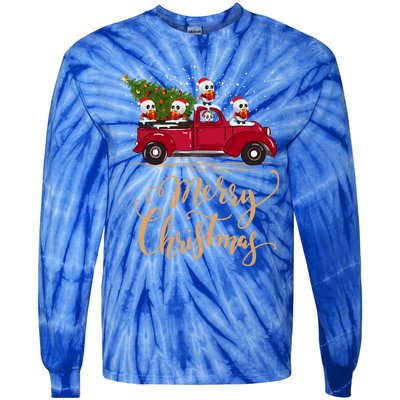 Funny Panda Driving Christmas Tree Truck Panda Christmas Gift Tie-Dye Long Sleeve Shirt