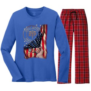 Funny Patriotic Dsp Usa Flag Nurses Week Funny Gift 4th Of July Cute Gift Women's Long Sleeve Flannel Pajama Set 