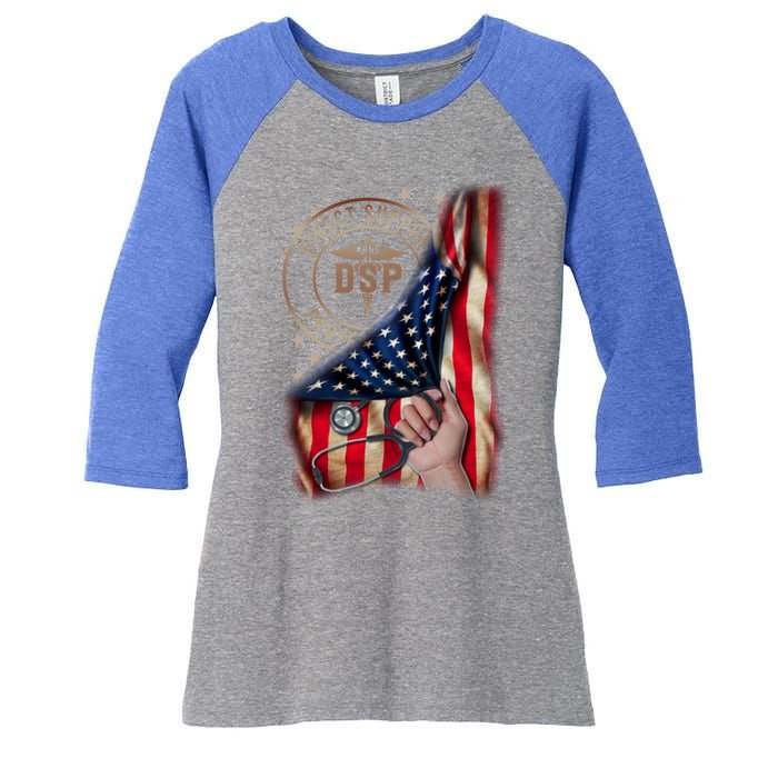 Funny Patriotic Dsp Usa Flag Nurses Week Funny Gift 4th Of July Cute Gift Women's Tri-Blend 3/4-Sleeve Raglan Shirt