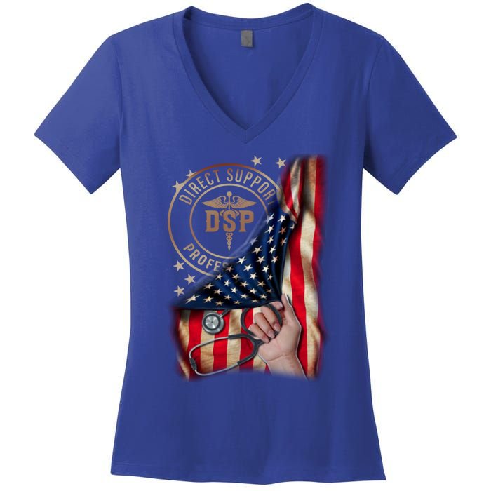 Funny Patriotic Dsp Usa Flag Nurses Week Funny Gift 4th Of July Cute Gift Women's V-Neck T-Shirt