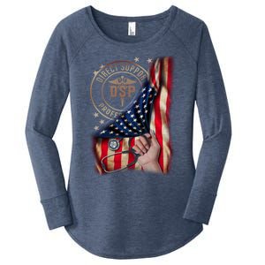 Funny Patriotic Dsp Usa Flag Nurses Week Funny Gift 4th Of July Cute Gift Women's Perfect Tri Tunic Long Sleeve Shirt