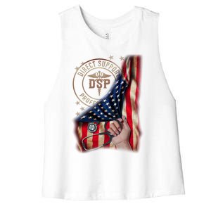 Funny Patriotic Dsp Usa Flag Nurses Week Funny Gift 4th Of July Cute Gift Women's Racerback Cropped Tank