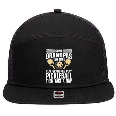 Funny Pickleball Design For Grandpa Pickleball Player 7 Panel Mesh Trucker Snapback Hat