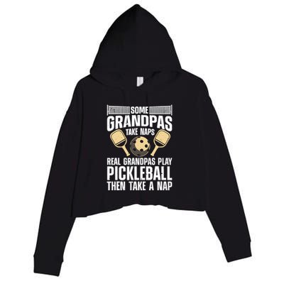Funny Pickleball Design For Grandpa Pickleball Player Crop Fleece Hoodie