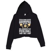 Funny Pickleball Design For Grandpa Pickleball Player Crop Fleece Hoodie