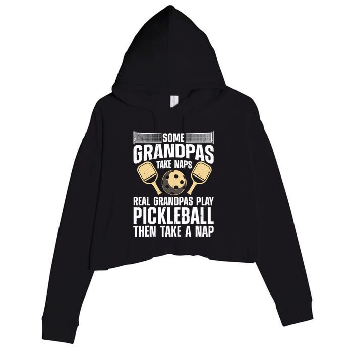 Funny Pickleball Design For Grandpa Pickleball Player Crop Fleece Hoodie