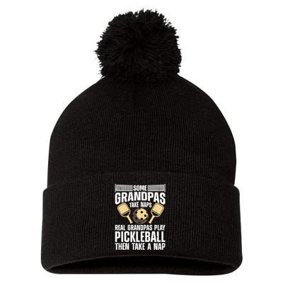 Funny Pickleball Design For Grandpa Pickleball Player Pom Pom 12in Knit Beanie