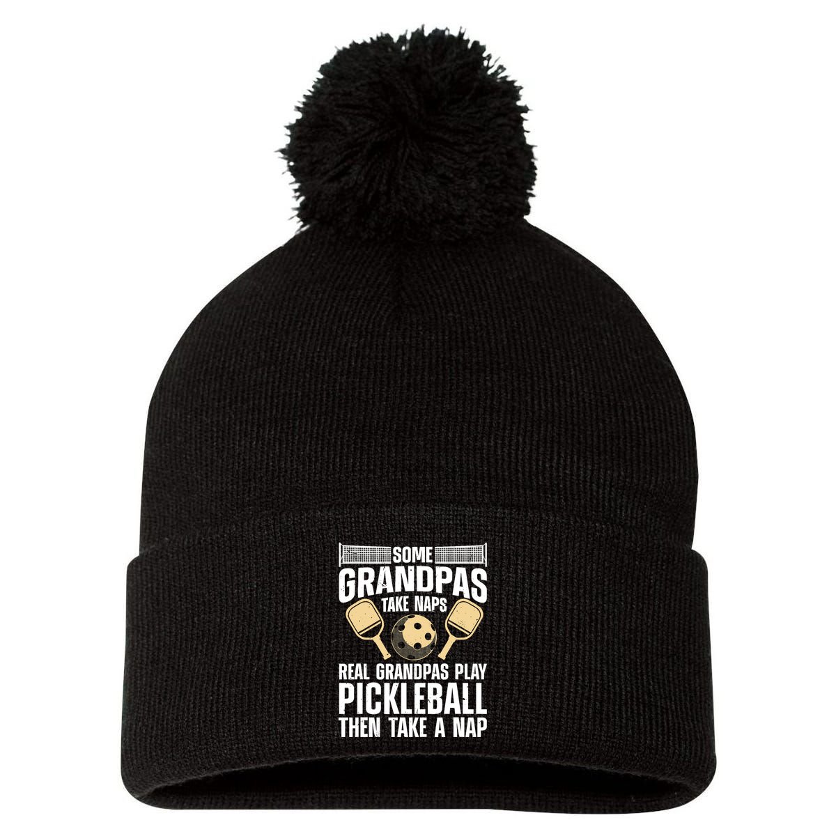Funny Pickleball Design For Grandpa Pickleball Player Pom Pom 12in Knit Beanie