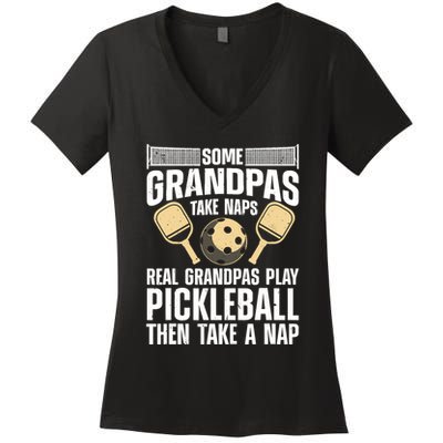 Funny Pickleball Design For Grandpa Pickleball Player Women's V-Neck T-Shirt